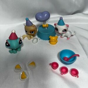Hasbro 2008 Littlest Pet Shop Birthday Celebration 520 521 522 Cat Ferret Turtle